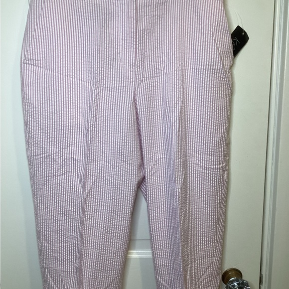 NWT Vintage Kasper seersucker pink & white stripe ankle length pant w/pockets - Picture 5 of 15